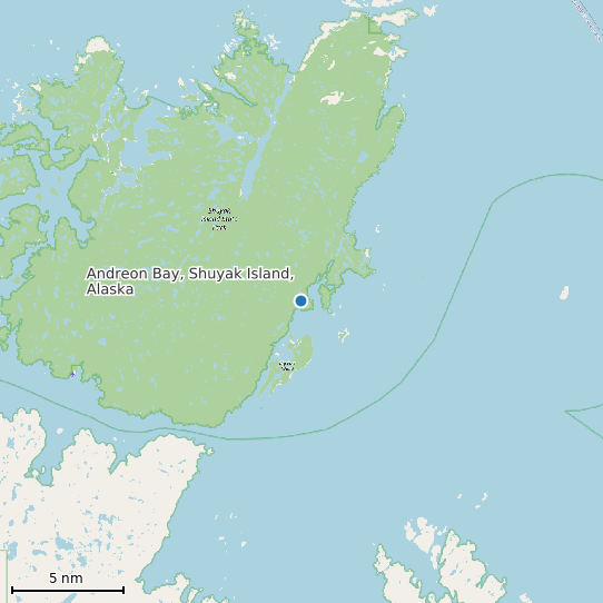 Map of Andreon Bay, Shuyak Island, Alaska Tide Prediction Station