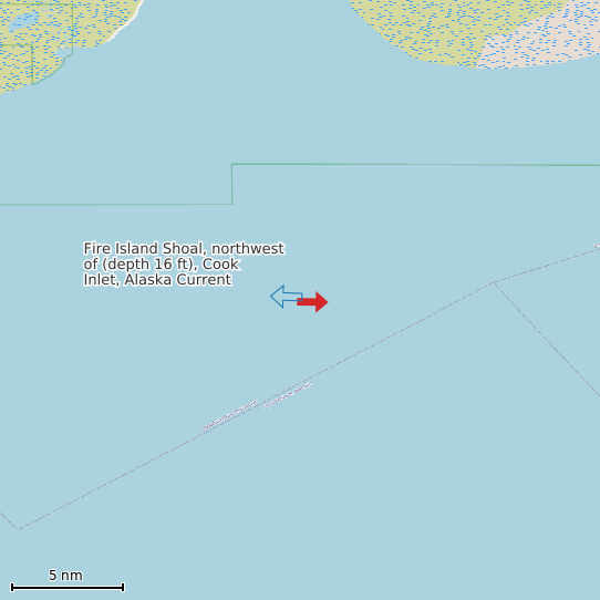 Map of Fire Island Shoal, northwest of (depth 16 ft), Cook Inlet, Alaska Current Prediction Station