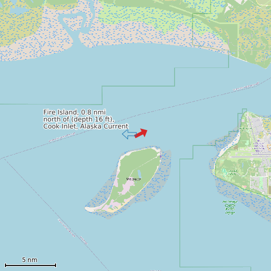 Map of Fire Island, 0.8 nmi north of (depth 16 ft), Cook Inlet, Alaska Current Prediction Station
