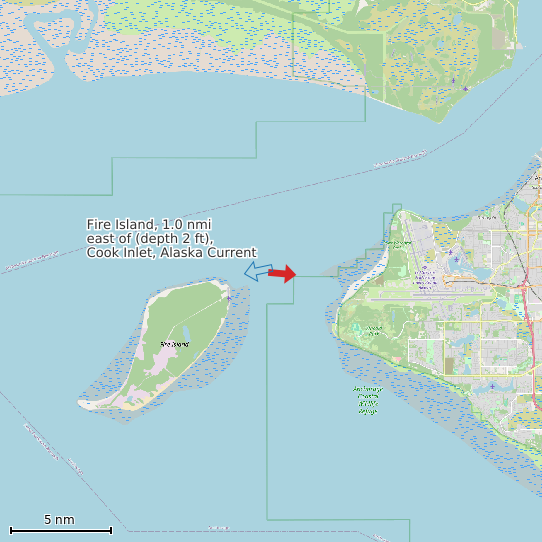 Map of Fire Island, 1.0 nmi east of (depth 2 ft), Cook Inlet, Alaska Current Prediction Station