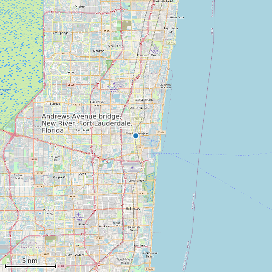 Map of Andrews Avenue bridge, New River, Fort Lauderdale, Florida Tide Prediction Station