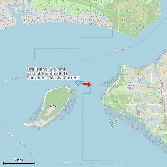 Map of Fire Island, 1.0 nmi east of (depth 28 ft), Cook Inlet, Alaska Current Prediction Station