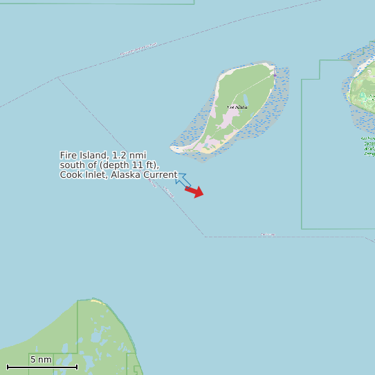 Map of Fire Island, 1.2 nmi south of (depth 11 ft), Cook Inlet, Alaska Current Prediction Station