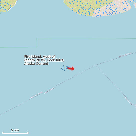Map of Fire Island, west of (depth 20 ft), Cook Inlet, Alaska Current Prediction Station