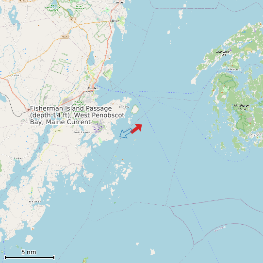 Map of Fisherman Island Passage (depth 14 ft), West Penobscot Bay, Maine Current Prediction Station