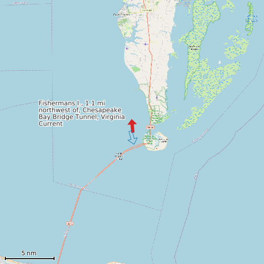 Map of Fishermans I., 1.1 mi northwest of, Chesapeake Bay Bridge Tunnel, Virginia Current Prediction Station