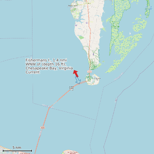 Map of Fishermans I., 1.4 nmi WNW of (depth 16 ft), Chesapeake Bay, Virginia Current Prediction Station