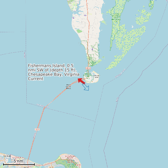 Map of Fishermans Island, 0.5 nmi SW of (depth 15 ft), Chesapeake Bay, Virginia Current Prediction Station