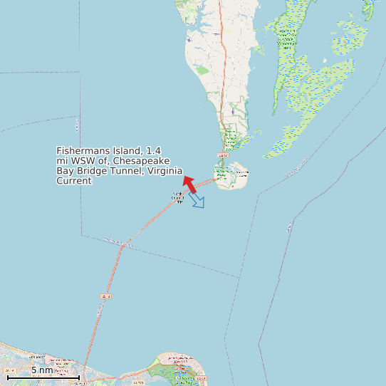 Map of Fishermans Island, 1.4 mi WSW of, Chesapeake Bay Bridge Tunnel, Virginia Current Prediction Station