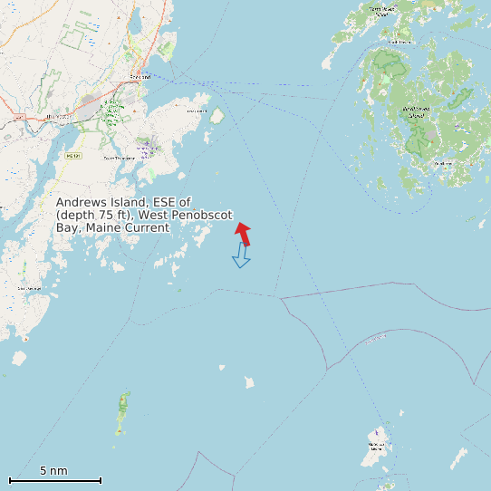 Map of Andrews Island, ESE of (depth 75 ft), West Penobscot Bay, Maine Current Prediction Station