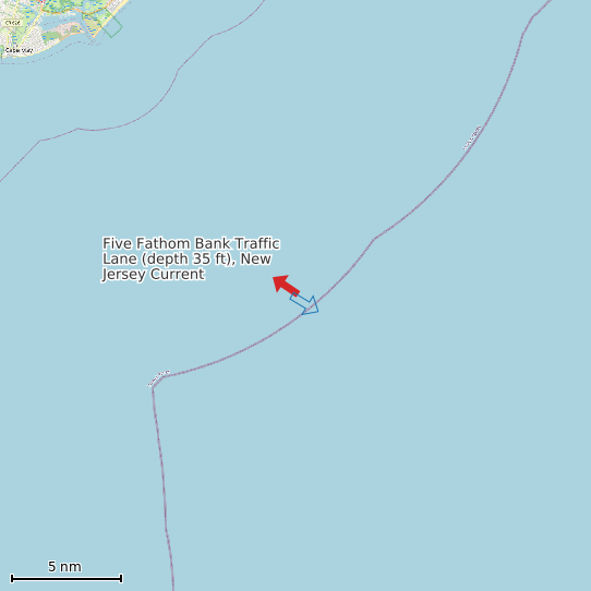 Map of Five Fathom Bank Traffic Lane (depth 35 ft), New Jersey Current Prediction Station