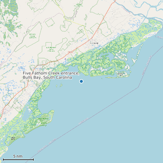 Map of Five Fathom Creek entrance, Bulls Bay, South Carolina Tide Prediction Station