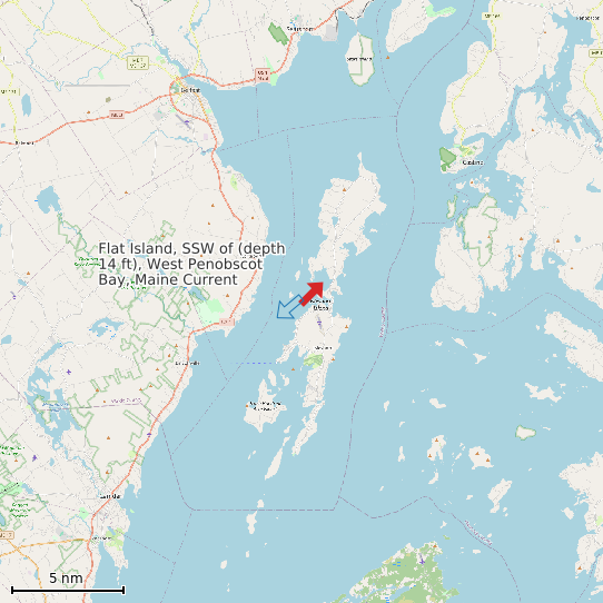Map of Flat Island, SSW of (depth 14 ft), West Penobscot Bay, Maine Current Prediction Station