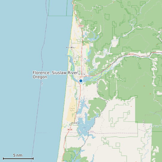 Map of Florence, Siuslaw River, Oregon Tide Prediction Station