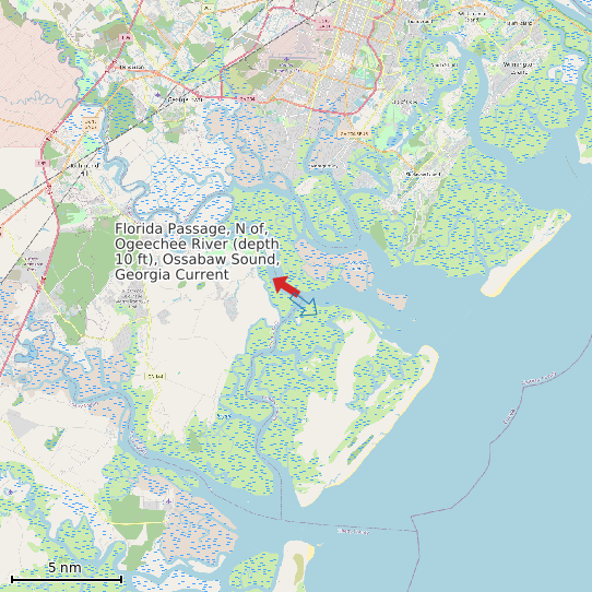 Map of Florida Passage, N of, Ogeechee River (depth 10 ft), Ossabaw Sound, Georgia Current Prediction Station