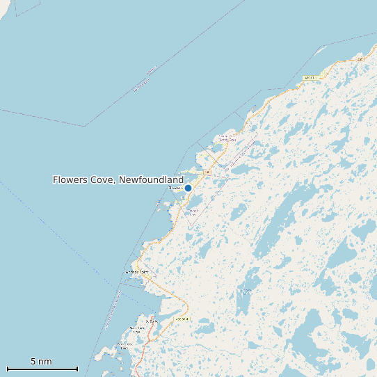 Map of Flowers Cove, Newfoundland Tide Prediction Station