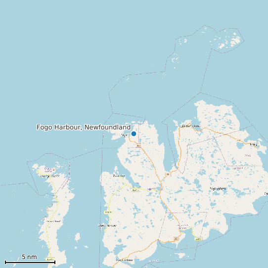Map of Fogo Harbour, Newfoundland Tide Prediction Station