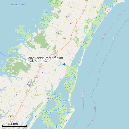 Map of Folly Creek, Metompkin Inlet, Virginia Tide Prediction Station