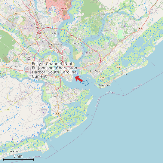 Map of Folly I. Channel, N of Ft. Johnson, Charleston Harbor, South Carolina Current Prediction Station