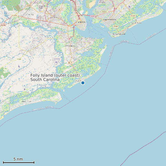Map of Folly Island (outer coast), South Carolina Tide Prediction Station