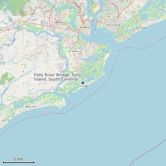Map of Folly River Bridge, Folly Island, South Carolina Tide Prediction Station