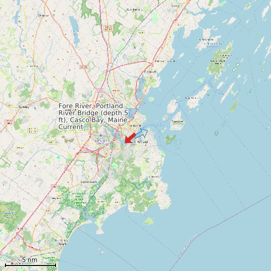 Map of Fore River, Portland River Bridge (depth 5 ft), Casco Bay, Maine Current Prediction Station