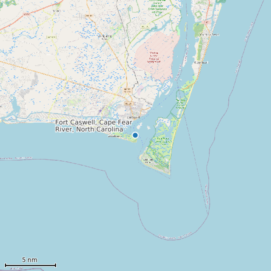 Map of Fort Caswell, Cape Fear River, North Carolina Tide Prediction Station