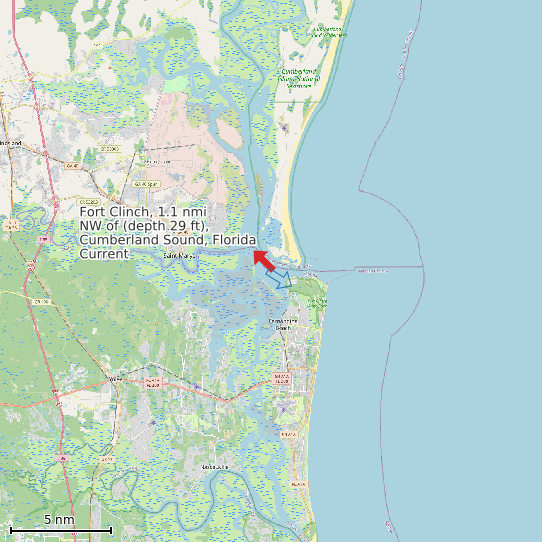Map of Fort Clinch, 1.1 nmi NW of (depth 29 ft), Cumberland Sound, Florida Current Prediction Station