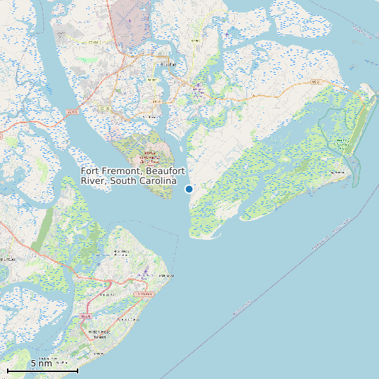 Map of Fort Fremont, Beaufort River, South Carolina Tide Prediction Station