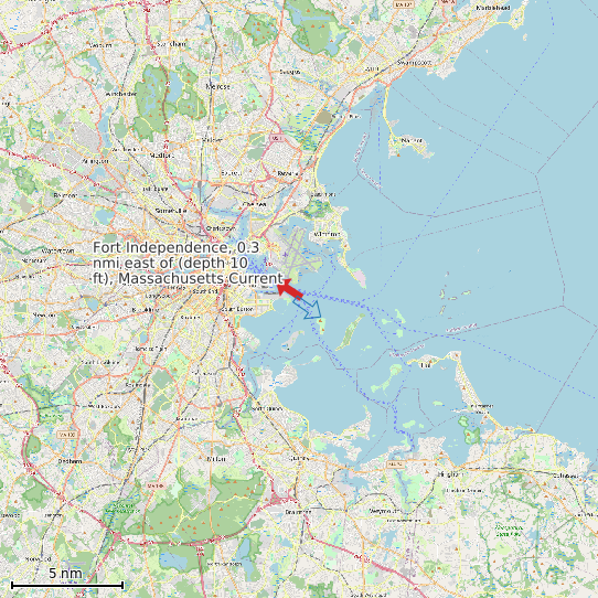 Map of Fort Independence, 0.3 nmi east of (depth 10 ft), Massachusetts Current Prediction Station