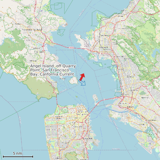 Map of Angel Island, off Quarry Point, San Francisco Bay, California Current Prediction Station