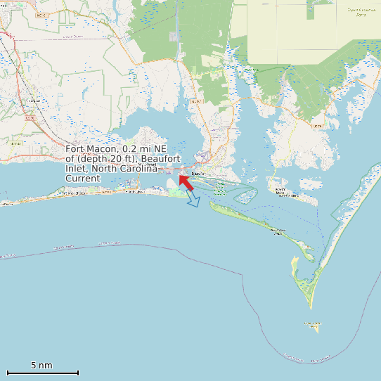 Map of Fort Macon, 0.2 mi NE of (depth 20 ft), Beaufort Inlet, North Carolina Current Prediction Station