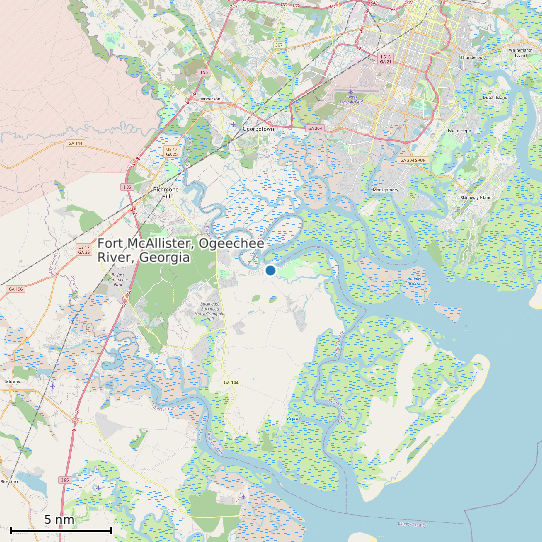 Map of Fort McAllister, Ogeechee River, Georgia Tide Prediction Station