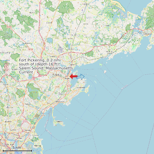 Map of Fort Pickering, 0.2 nmi south of (depth 16 ft), Salem Sound, Massachusetts Current Prediction Station