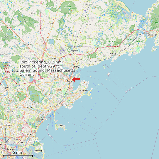 Map of Fort Pickering, 0.2 nmi south of (depth 29 ft), Salem Sound, Massachusetts Current Prediction Station