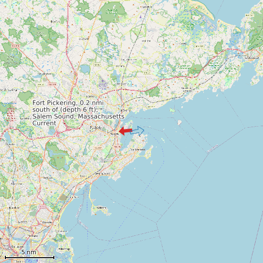 Map of Fort Pickering, 0.2 nmi south of (depth 6 ft), Salem Sound, Massachusetts Current Prediction Station