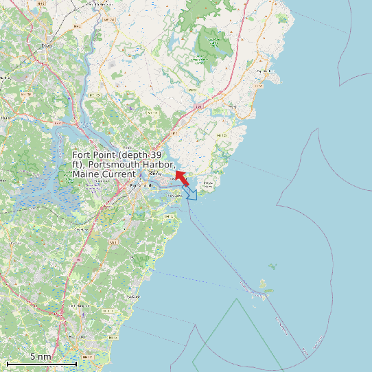 Map of Fort Point (depth 39 ft), Portsmouth Harbor, Maine Current Prediction Station