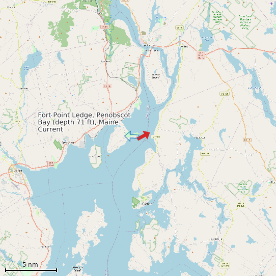 Map of Fort Point Ledge, Penobscot Bay (depth 71 ft), Maine Current Prediction Station
