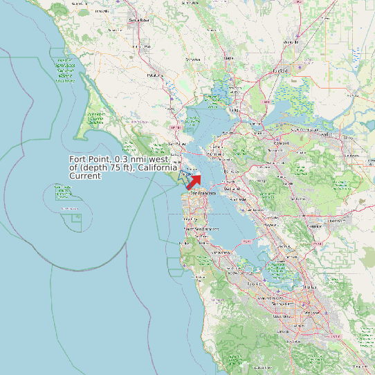 Map of Fort Point, 0.3 nmi west of (depth 75 ft), California Current Prediction Station