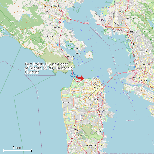 Map of Fort Point, 0.5 nmi east of (depth 55 ft), California Current Prediction Station