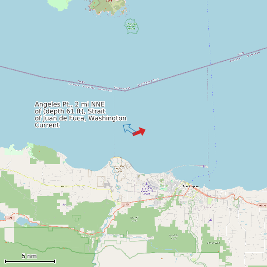 Map of Angeles Pt., 2 mi NNE of (depth 61 ft), Strait of Juan de Fuca, Washington Current Prediction Station
