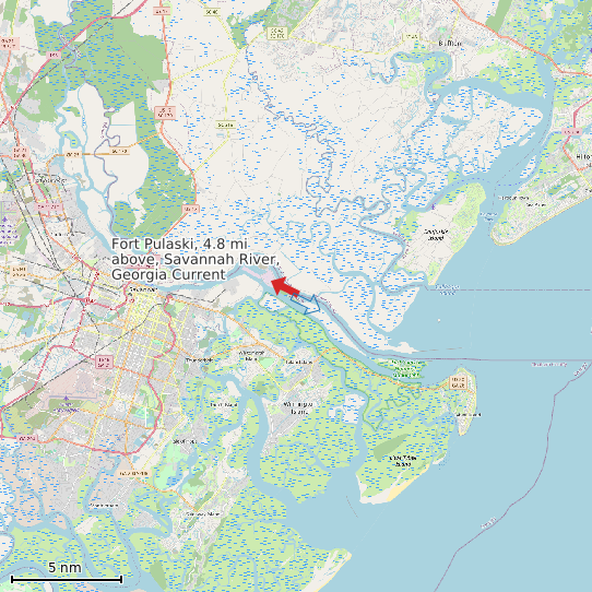 Map of Fort Pulaski, 4.8 mi above, Savannah River, Georgia Current Prediction Station