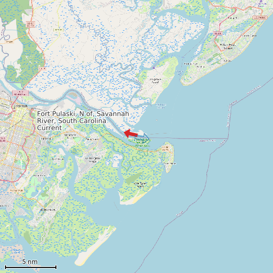 Map of Fort Pulaski, N of, Savannah River, South Carolina Current Prediction Station