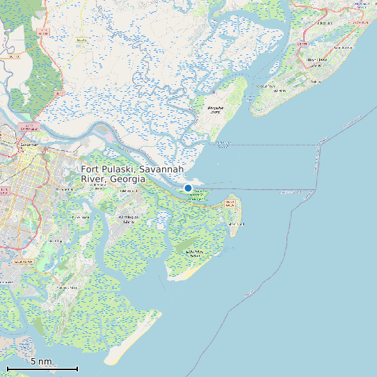 Map of Fort Pulaski, Savannah River, Georgia Tide Prediction Station