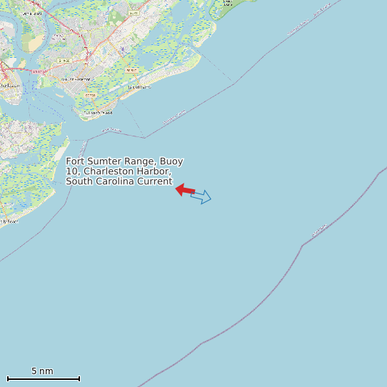 Map of Fort Sumter Range, Buoy 10, Charleston Harbor, South Carolina Current Prediction Station
