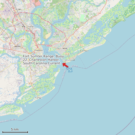 Map of Fort Sumter Range, Buoy 22, Charleston Harbor, South Carolina Current Prediction Station
