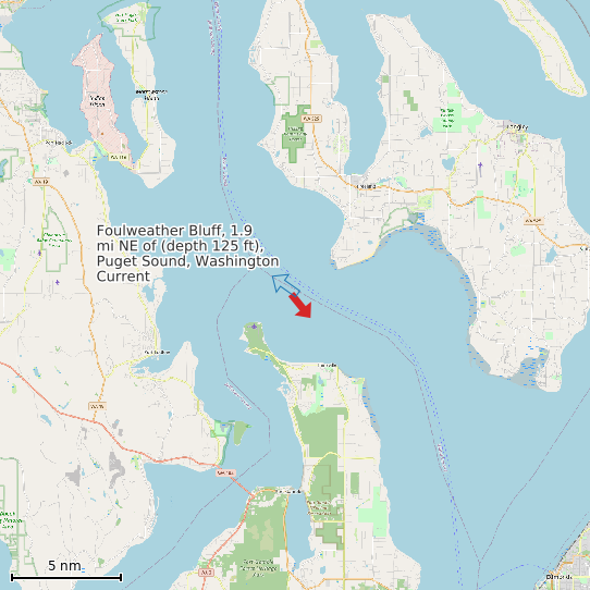 Map of Foulweather Bluff, 1.9 mi NE of (depth 125 ft), Puget Sound, Washington Current Prediction Station