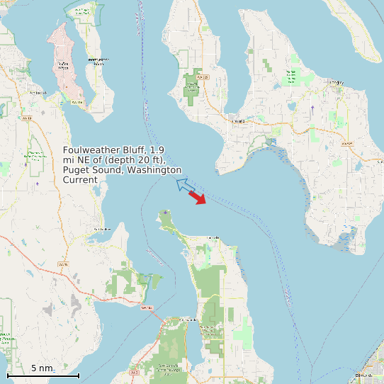 Map of Foulweather Bluff, 1.9 mi NE of (depth 20 ft), Puget Sound, Washington Current Prediction Station