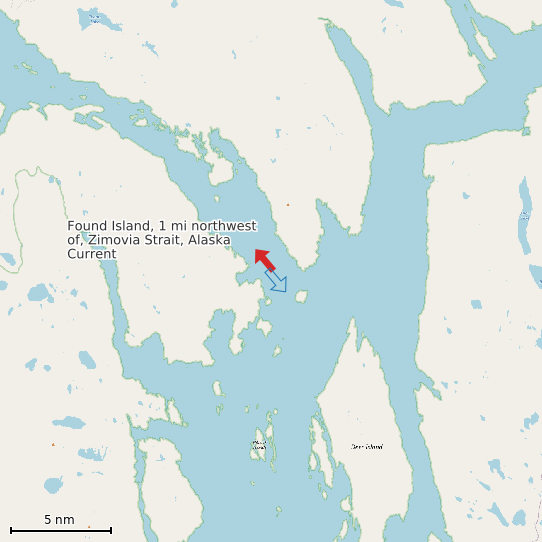 Map of Found Island, 1 mi northwest of, Zimovia Strait, Alaska Current Prediction Station