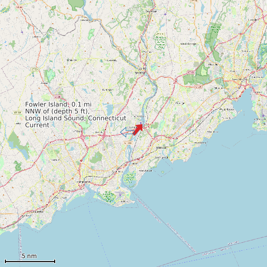 Map of Fowler Island, 0.1 mi NNW of (depth 5 ft), Long Island Sound, Connecticut Current Prediction Station
